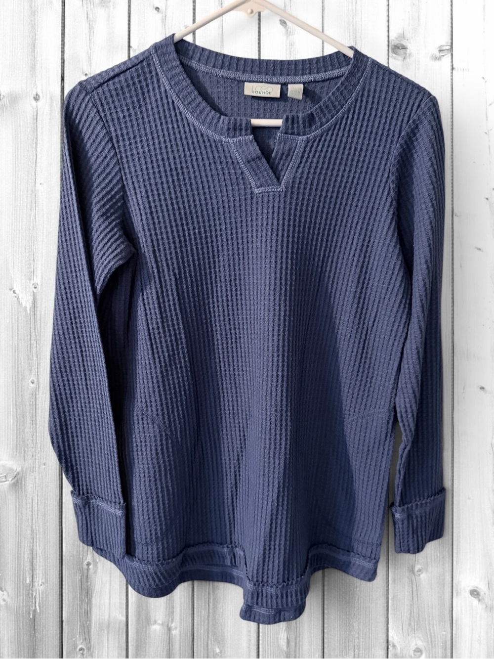 🌼Logo Lounge Waffle Knit Henley Long-Sleeve Shirt in Navy